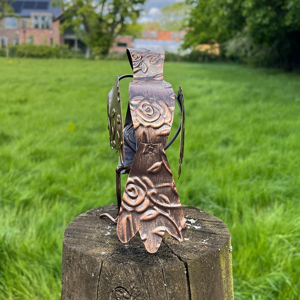 17cm Floral Robin Garden Ornament - Metal