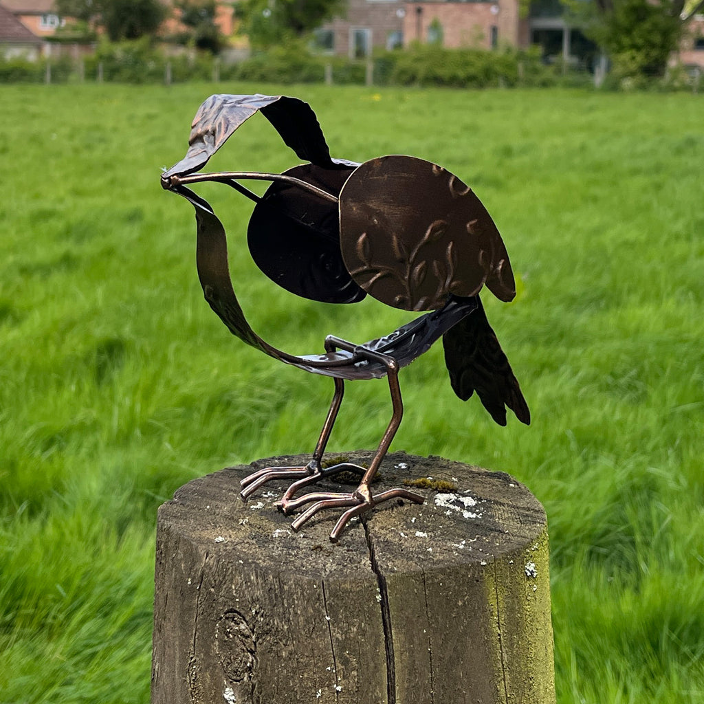 17cm Floral Robin Garden Ornament - Metal