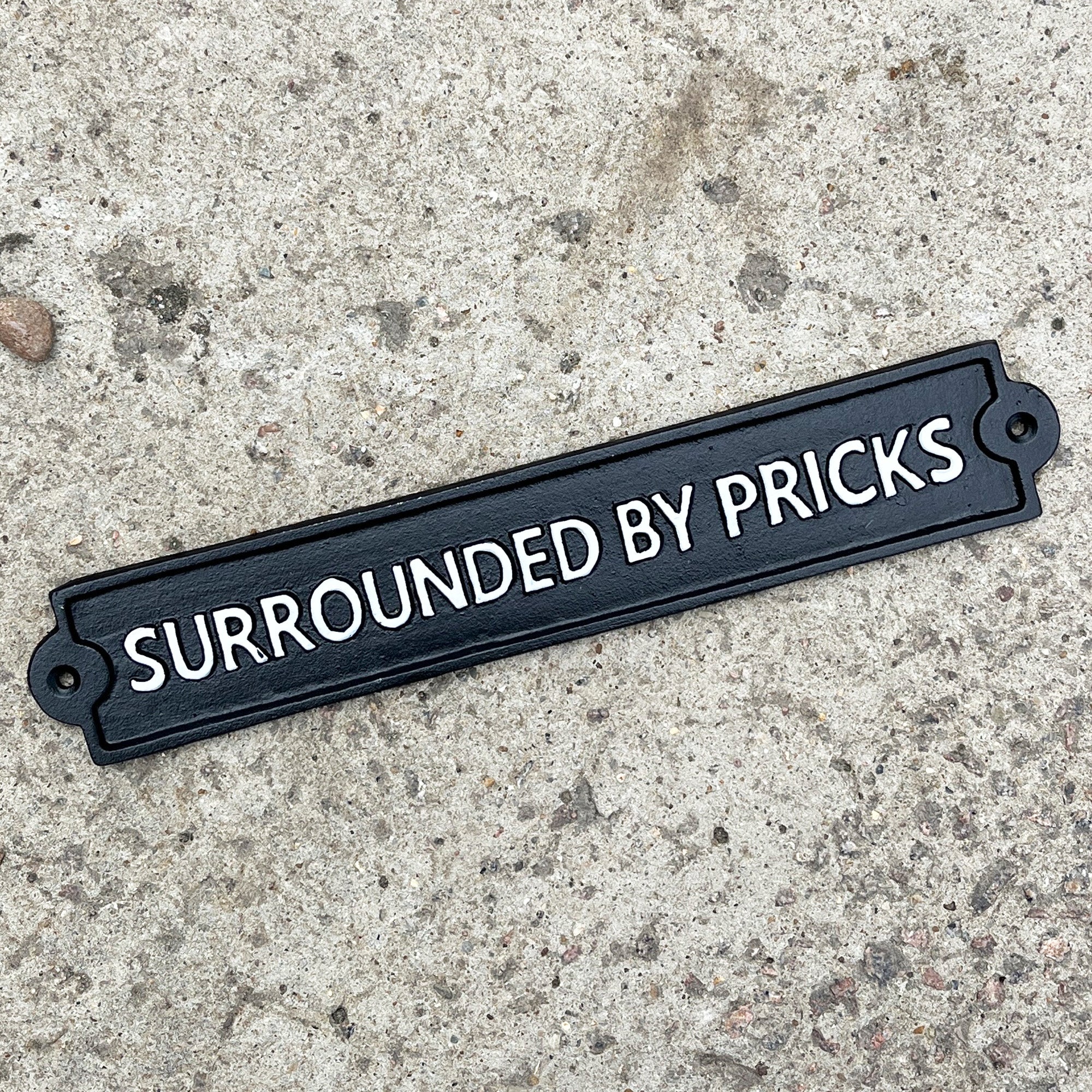 34.5cm 'Surround By Pricks' Funny Cast Iron Wall Sign