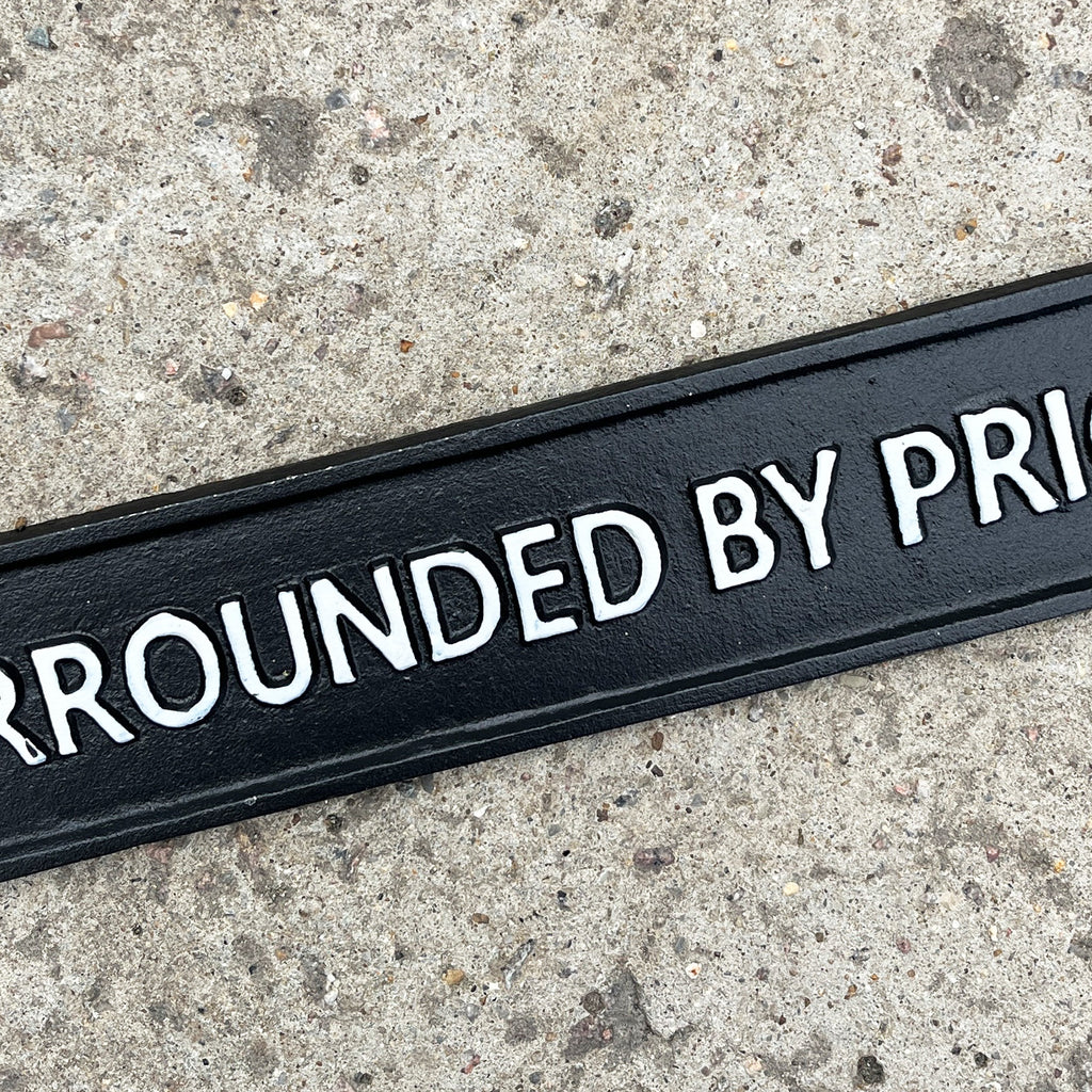34.5cm 'Surround By Pricks' Funny Cast Iron Wall Sign