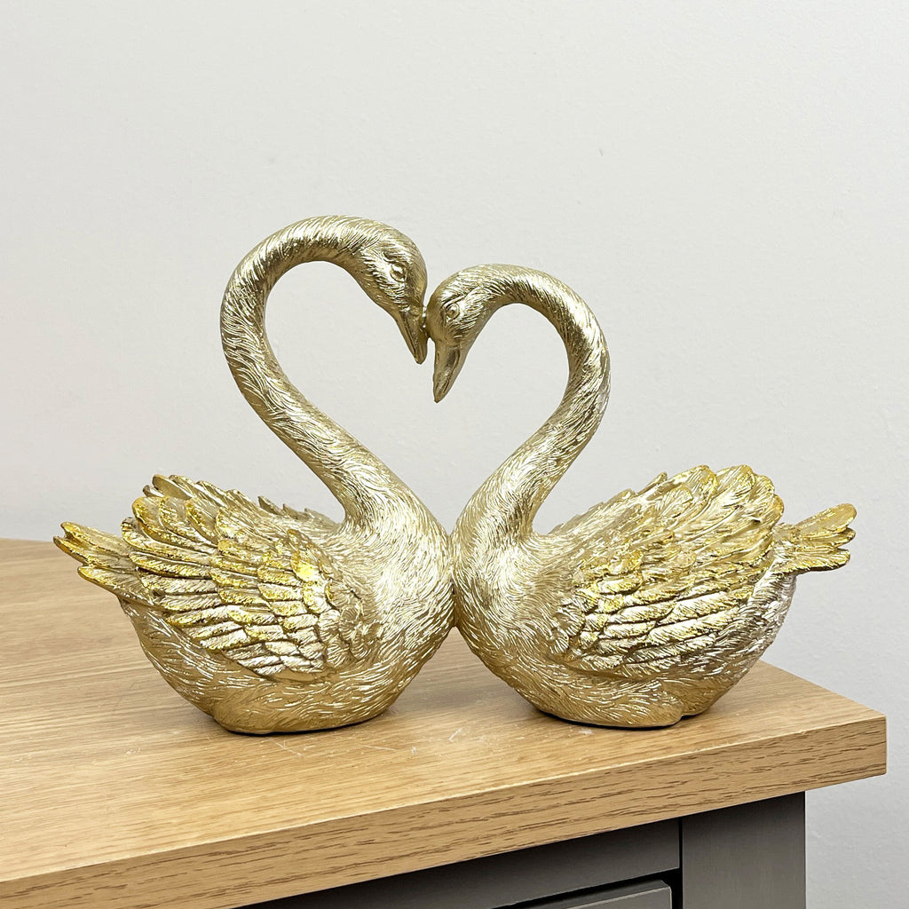 25cm Romantic Love Heart Swans Ornament - Resin