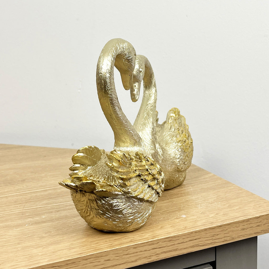 25cm Romantic Love Heart Swans Ornament - Resin