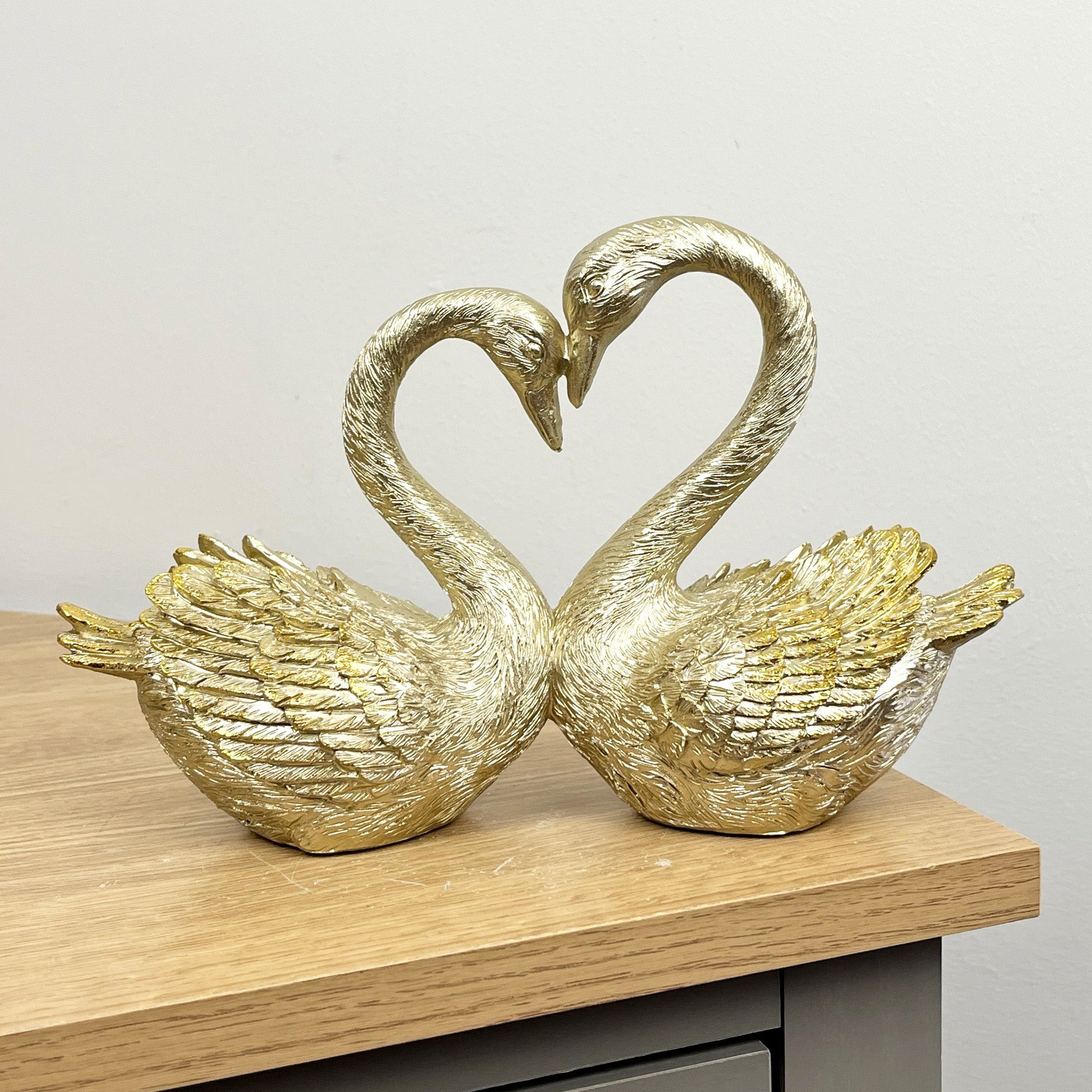 25cm Romantic Love Heart Swans Ornament - Resin