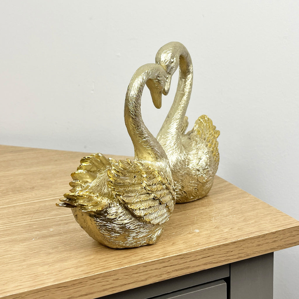 25cm Romantic Love Heart Swans Ornament - Resin