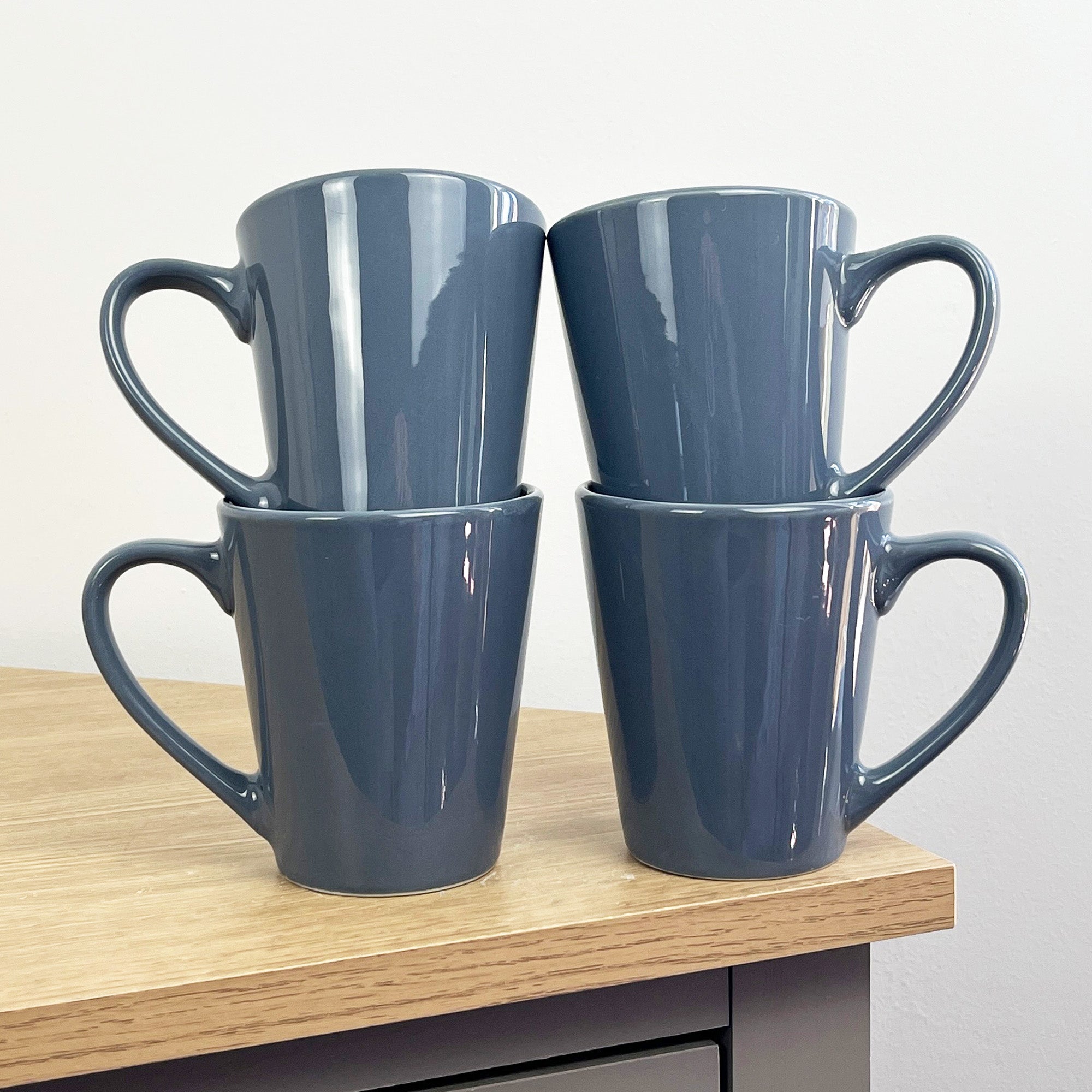 4 x 300ml New Bone Porcelain Mugs – Bluish Grey