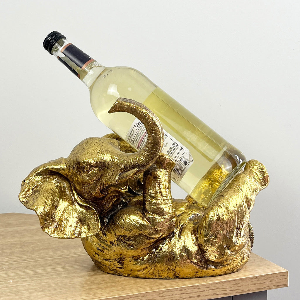 Gold Elephant Single Wine Bottle Holder - Resin