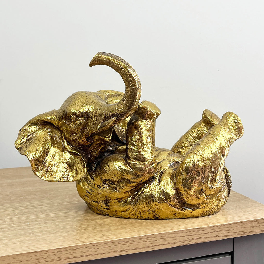Gold Elephant Single Wine Bottle Holder - Resin