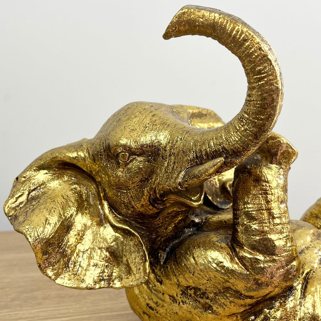 Gold Elephant Single Wine Bottle Holder - Resin
