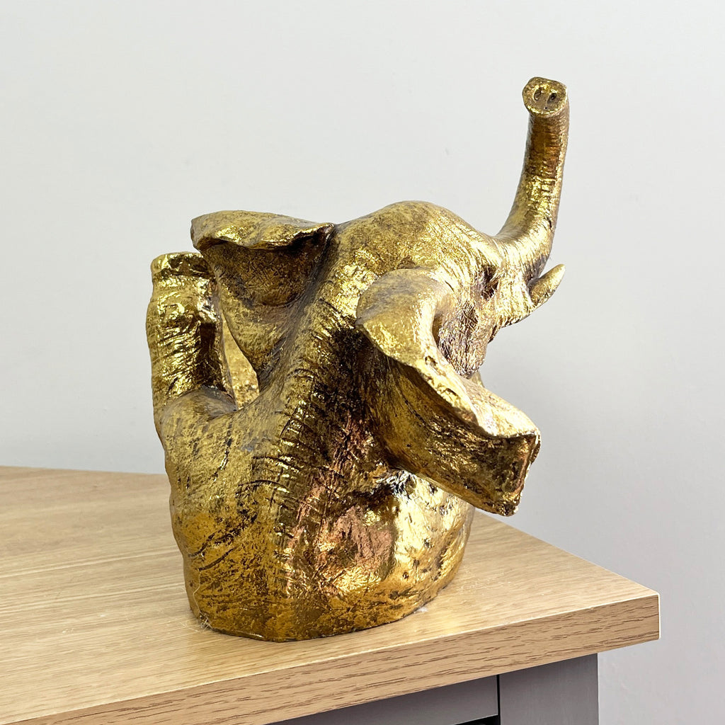 Gold Elephant Single Wine Bottle Holder - Resin