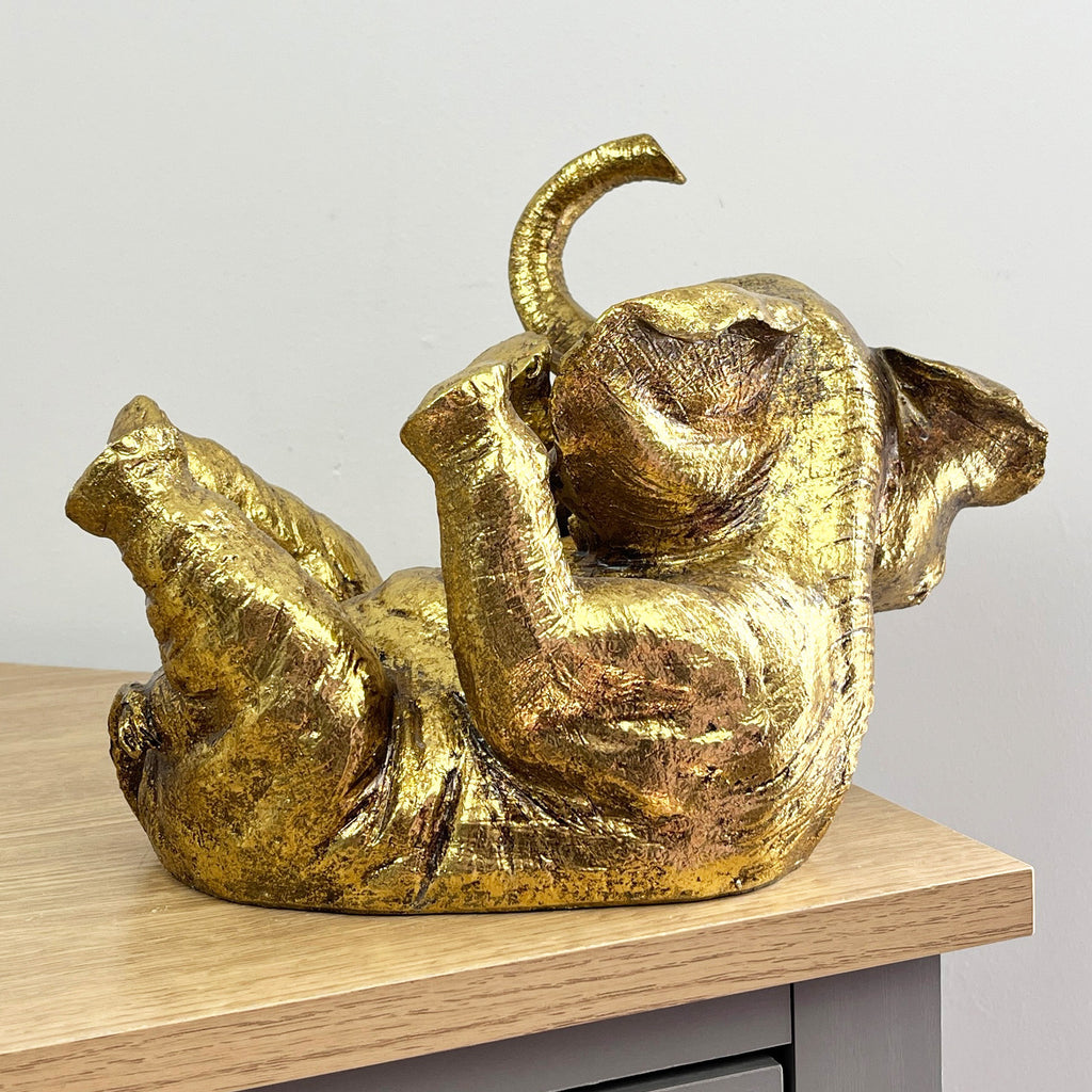 Gold Elephant Single Wine Bottle Holder - Resin