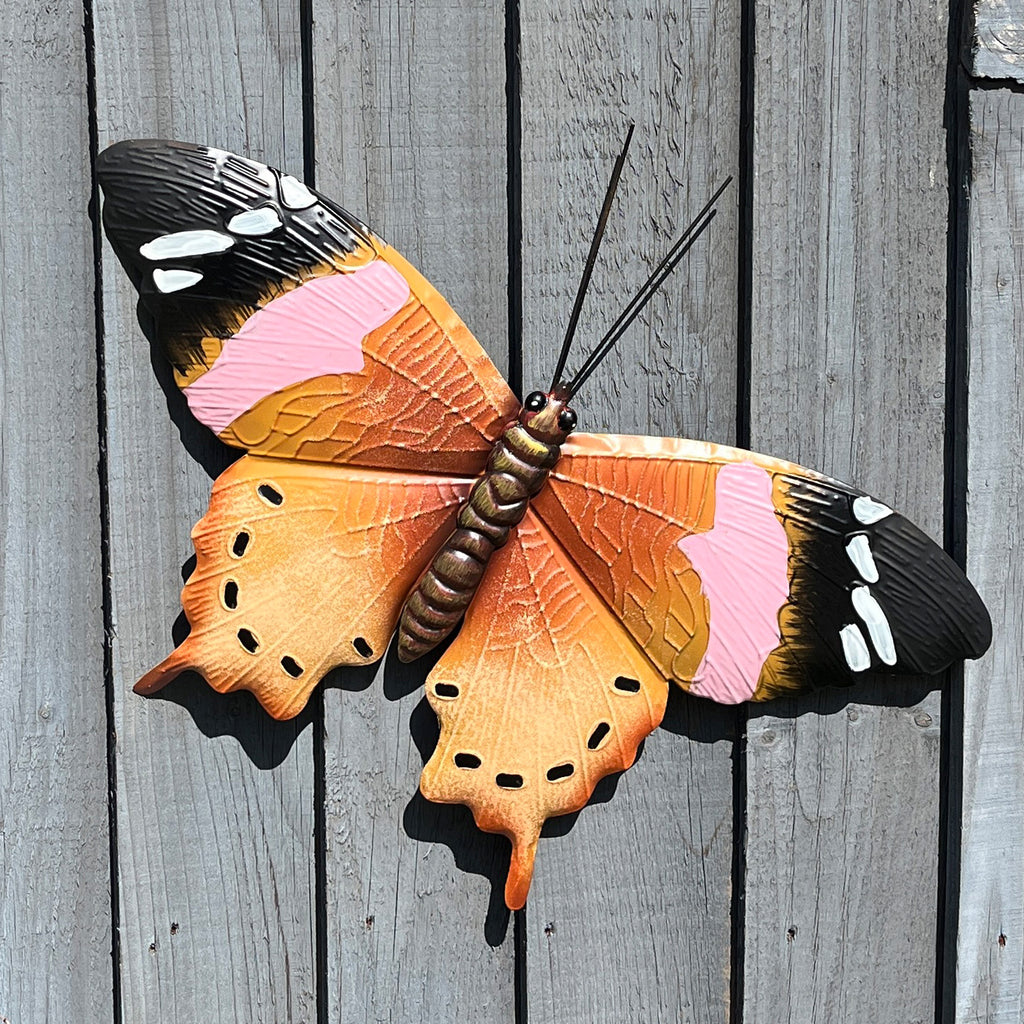 46cm Metal Butterfly Garden Wall Art Decoration – Pink / Brown