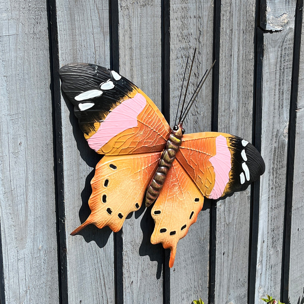 46cm Metal Butterfly Garden Wall Art Decoration – Pink / Brown