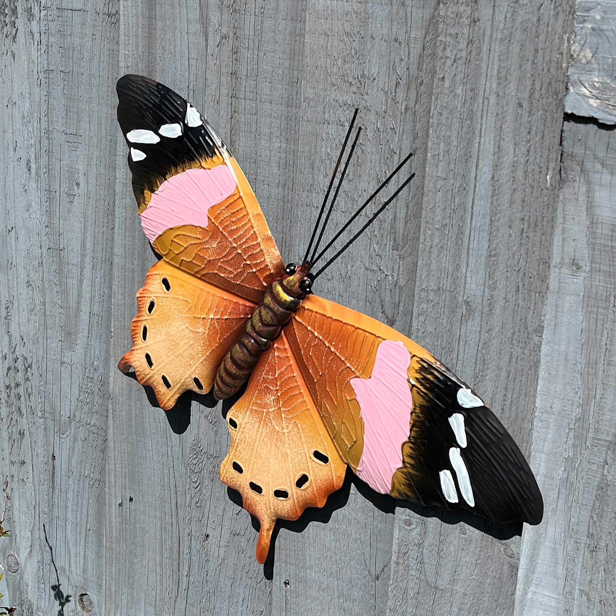 46cm Metal Butterfly Garden Wall Art Decoration – Pink / Brown