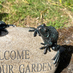 Welcome to Our Garden Frogs on a Stone Garden Ornament – Resin