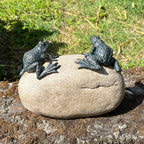 Welcome to Our Garden Frogs on a Stone Garden Ornament – Resin