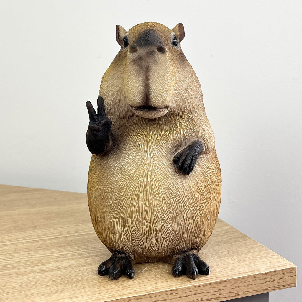 21cm Peace Sign Capybara Ornament - Resin