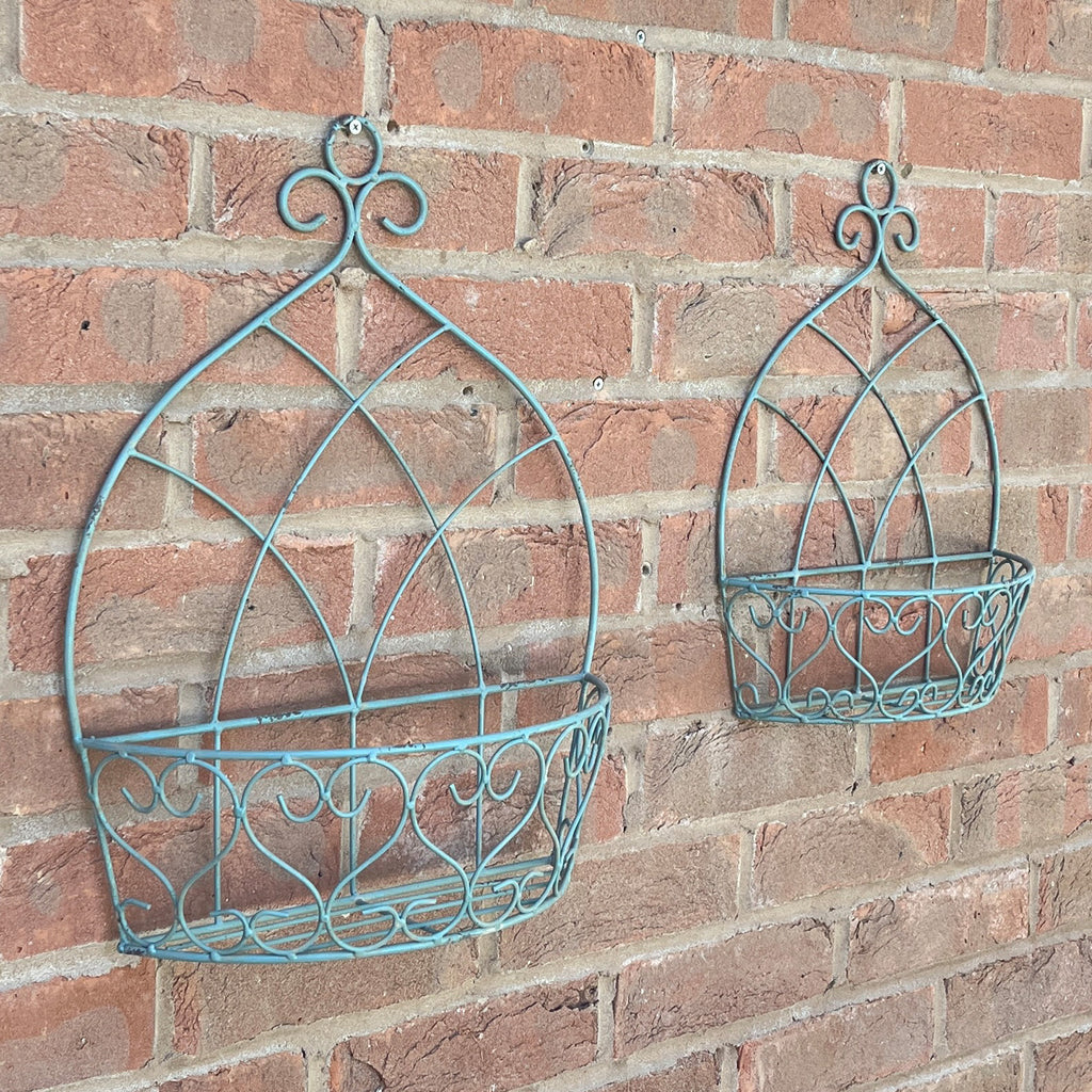 Set of 2 Vintage Style Wall Mounted Outdoor Planter Shelves - Duck Egg Blue