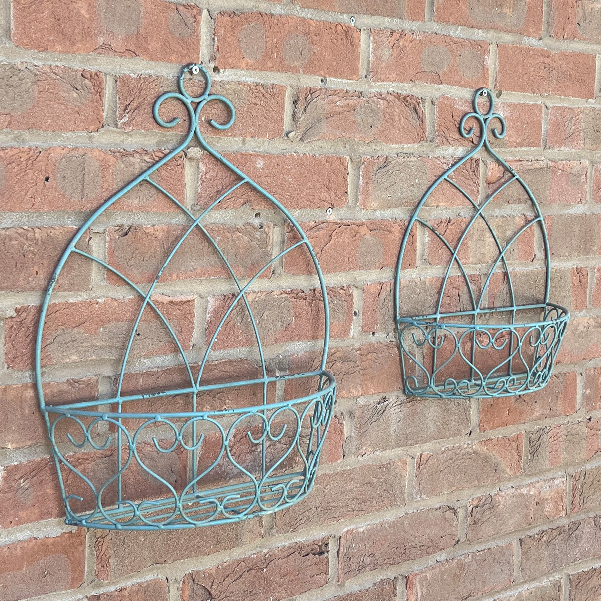 Set of 2 Vintage Style Wall Mounted Outdoor Planter Shelves - Duck Egg Blue