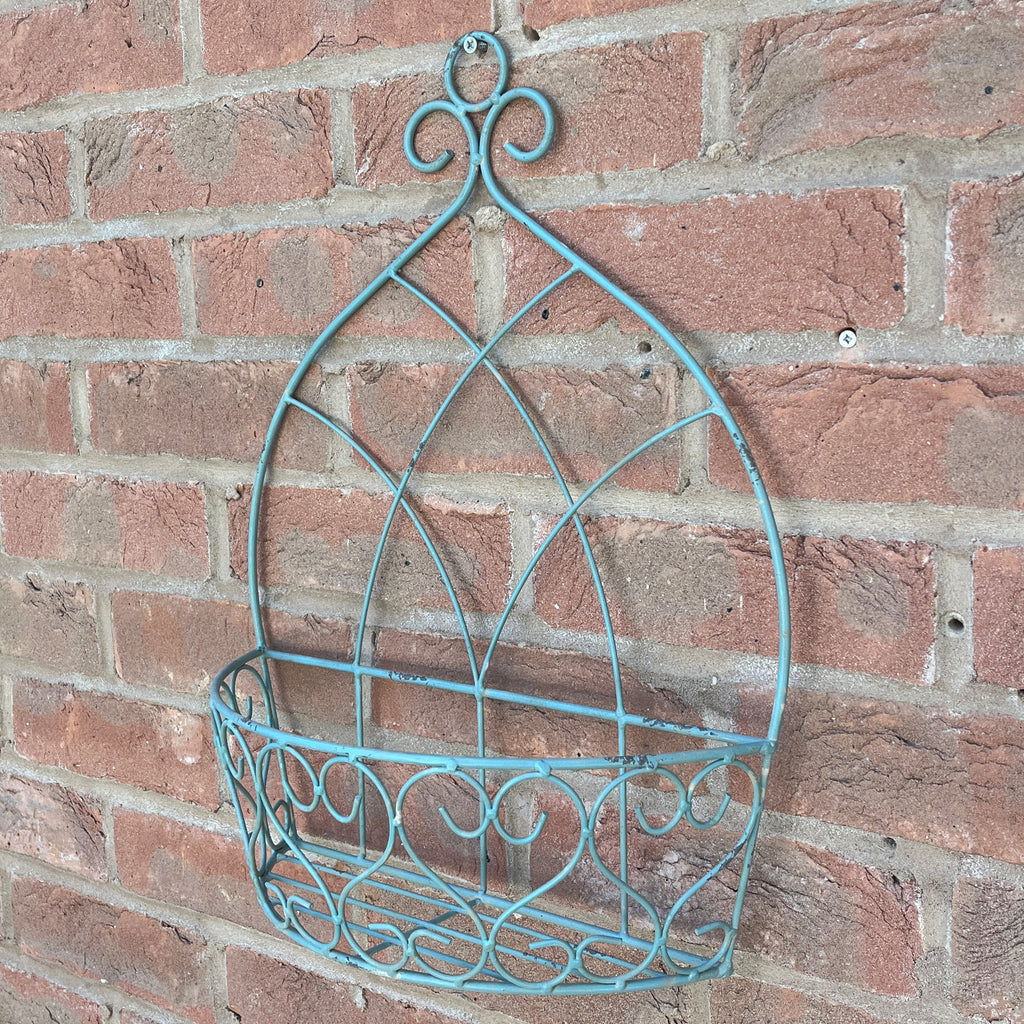 Set of 2 Vintage Style Wall Mounted Outdoor Planter Shelves - Duck Egg Blue