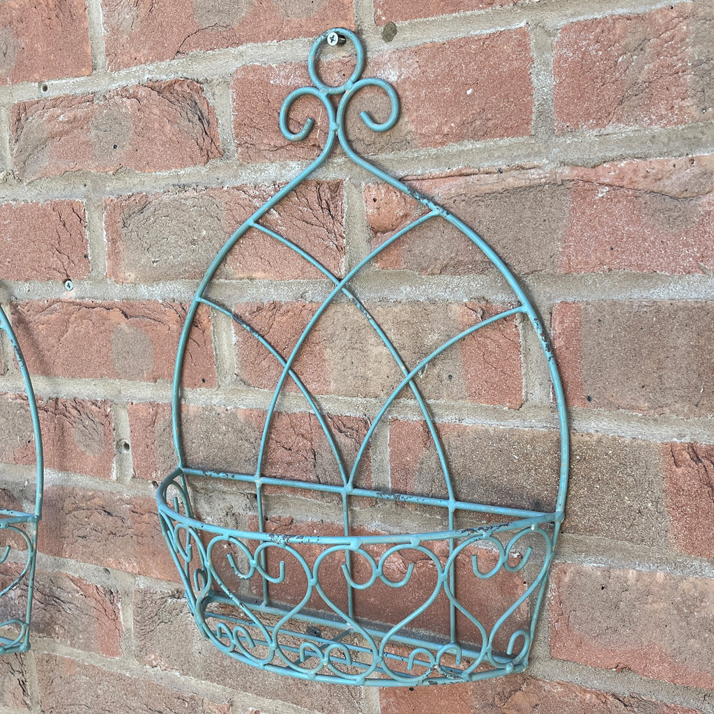 Set of 2 Vintage Style Wall Mounted Outdoor Planter Shelves - Duck Egg Blue