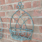Set of 2 Vintage Style Wall Mounted Outdoor Planter Shelves - Duck Egg Blue