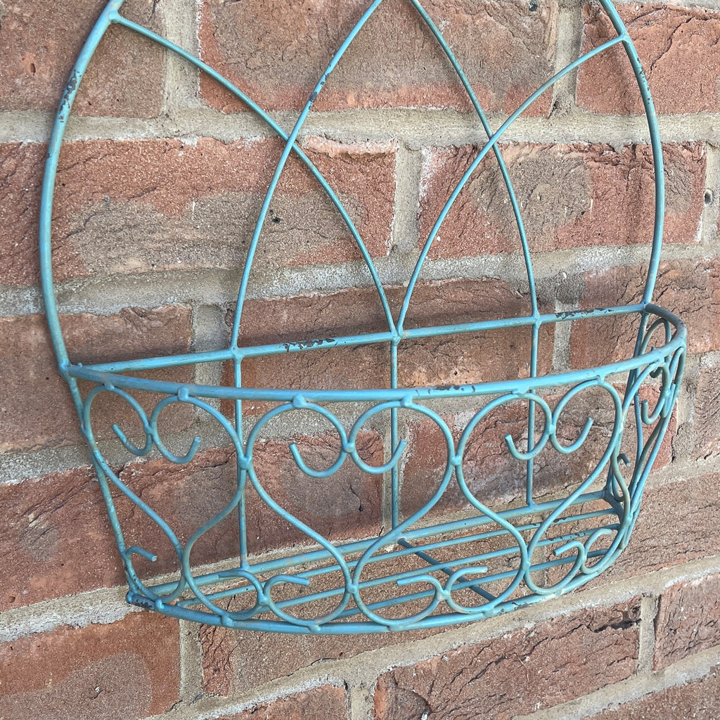 Set of 2 Vintage Style Wall Mounted Outdoor Planter Shelves - Duck Egg Blue