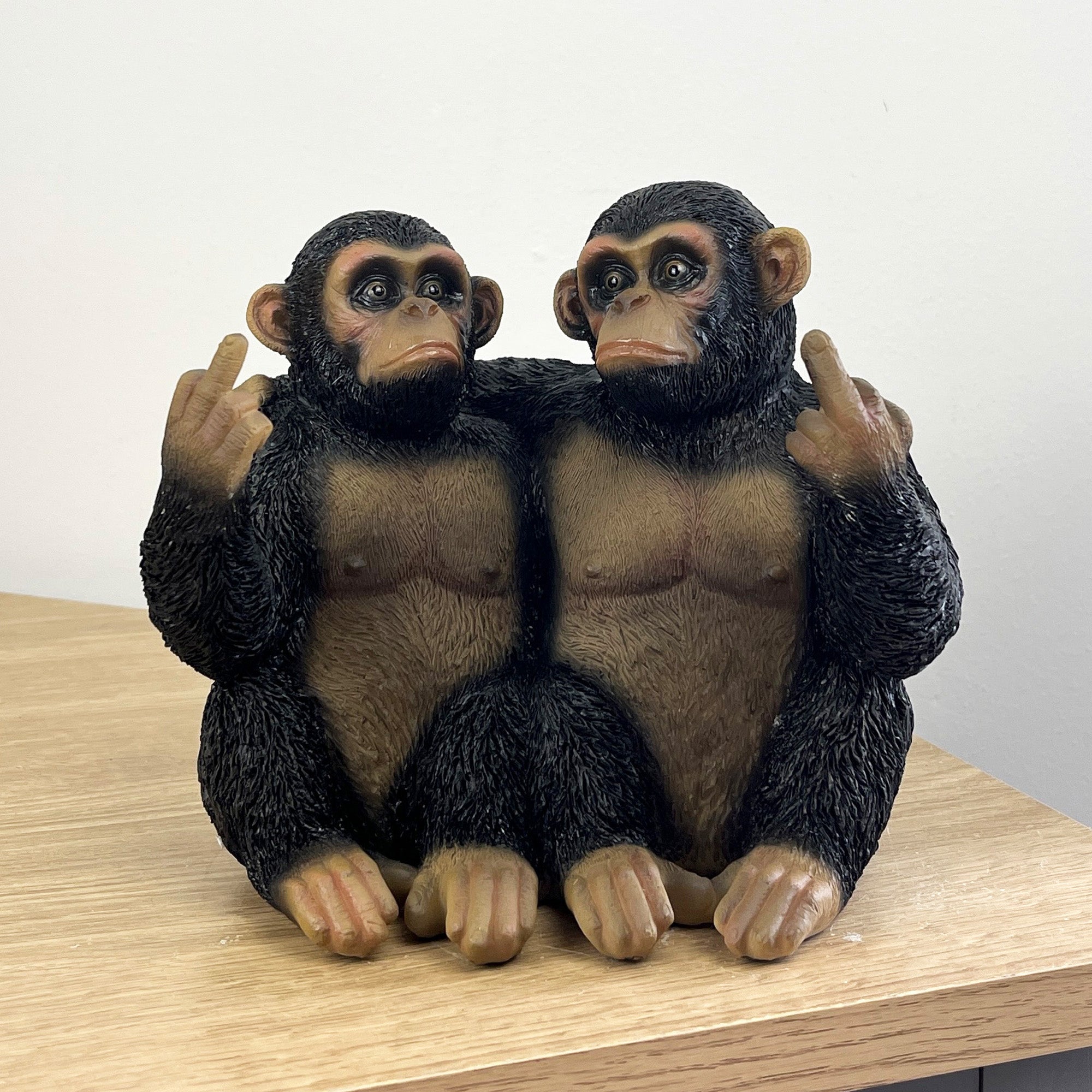 16.5cm Pair of Rude Middle Finger Monkeys Ornament - Resin