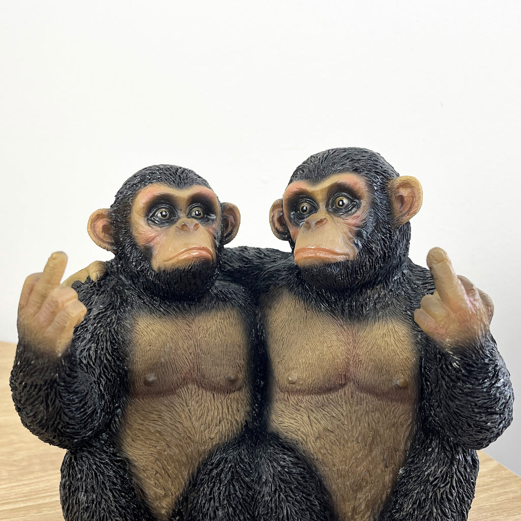 16.5cm Pair of Rude Middle Finger Monkeys Ornament - Resin