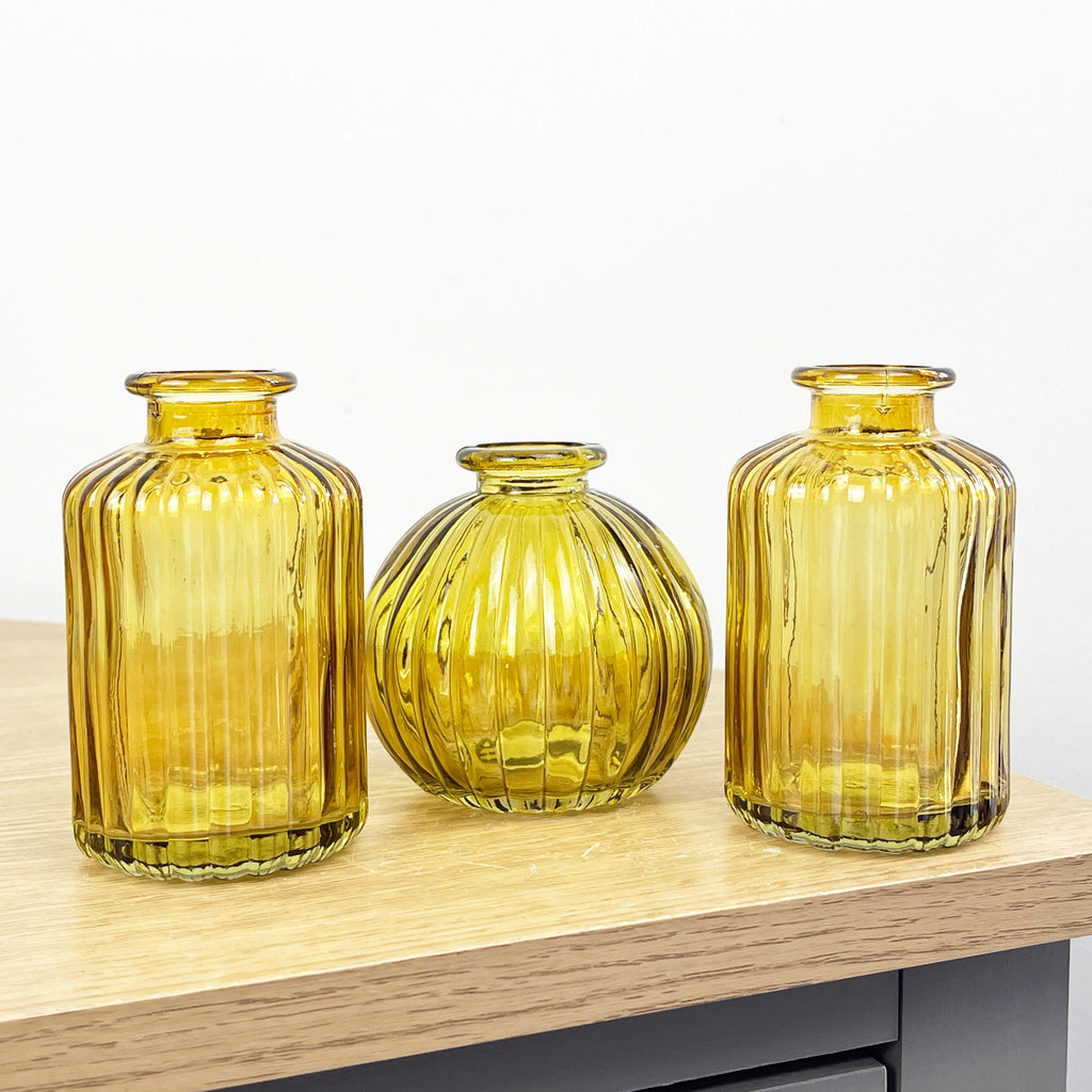 3 Piece Glass Bud Vase Set - Yellow Mix #3