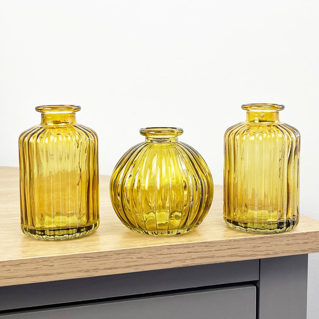3 Piece Glass Bud Vase Set - Yellow Mix #3