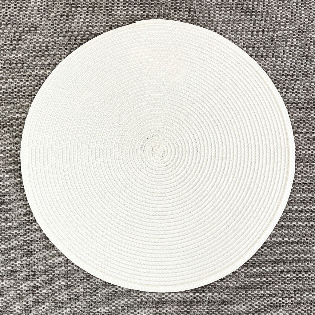 4 x 38cm White Round Place Mats Table Settings - Woven Fabric