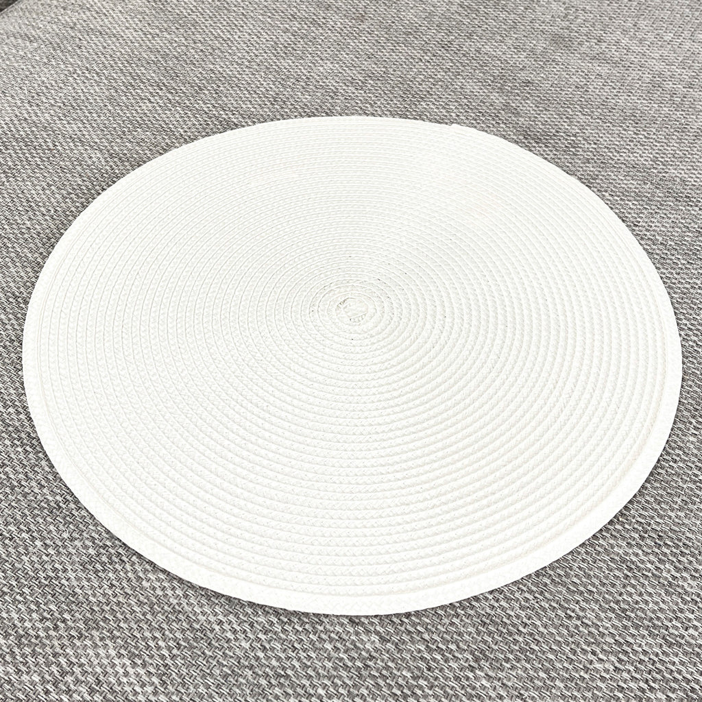 4 x 38cm White Round Place Mats Table Settings - Woven Fabric