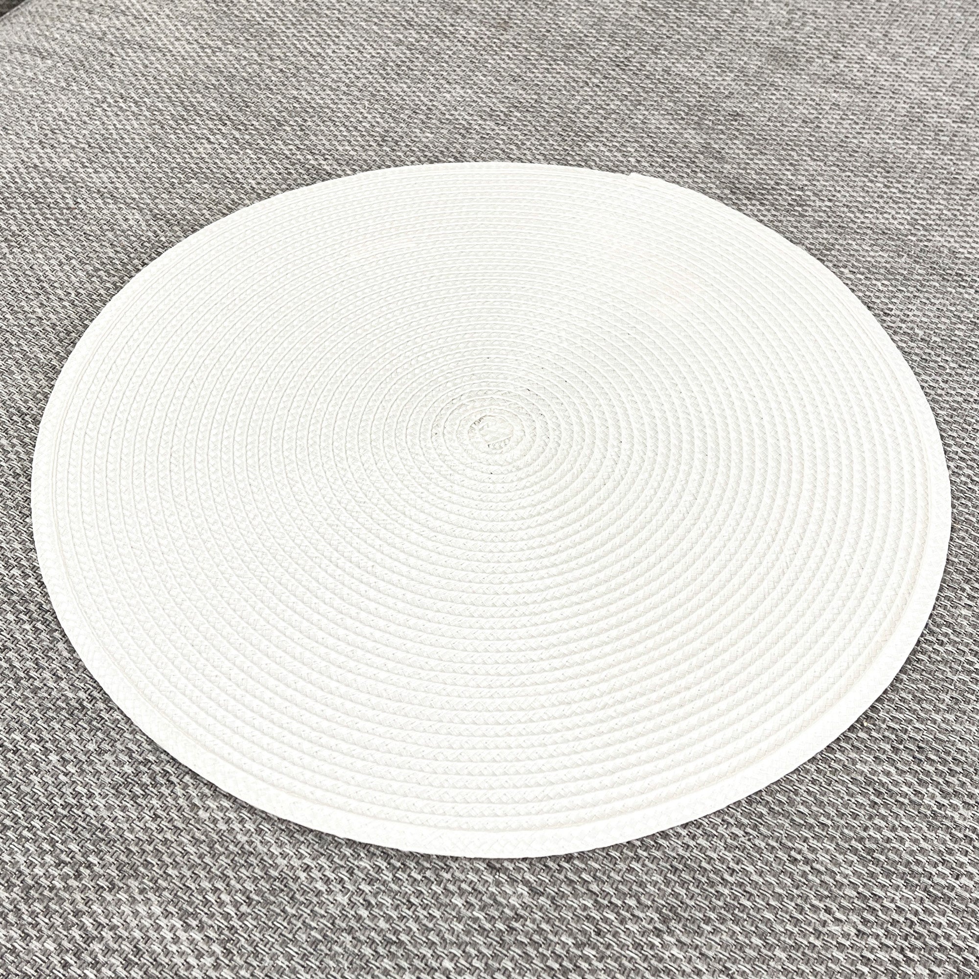 4 x 38cm White Round Place Mats Table Settings - Woven Fabric