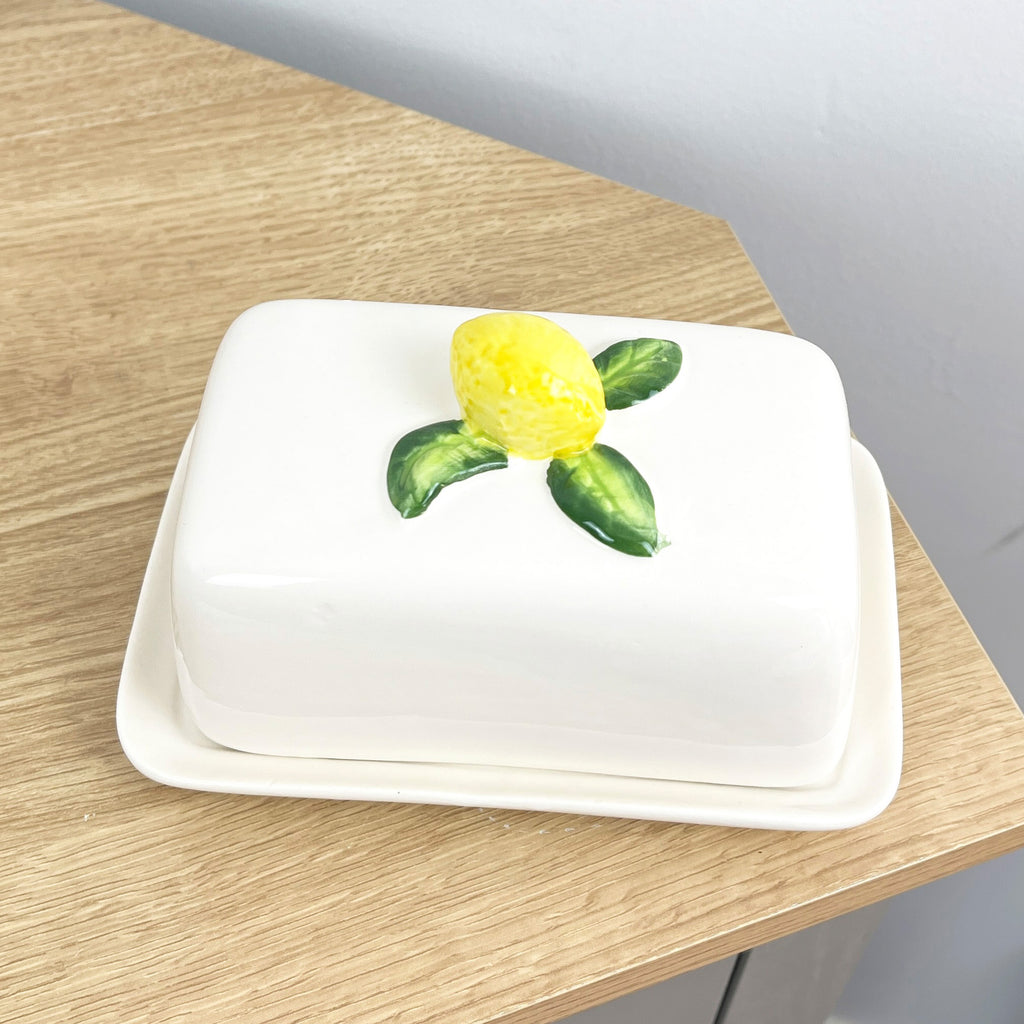 Ceramic Lemons Butter Dish with Lid