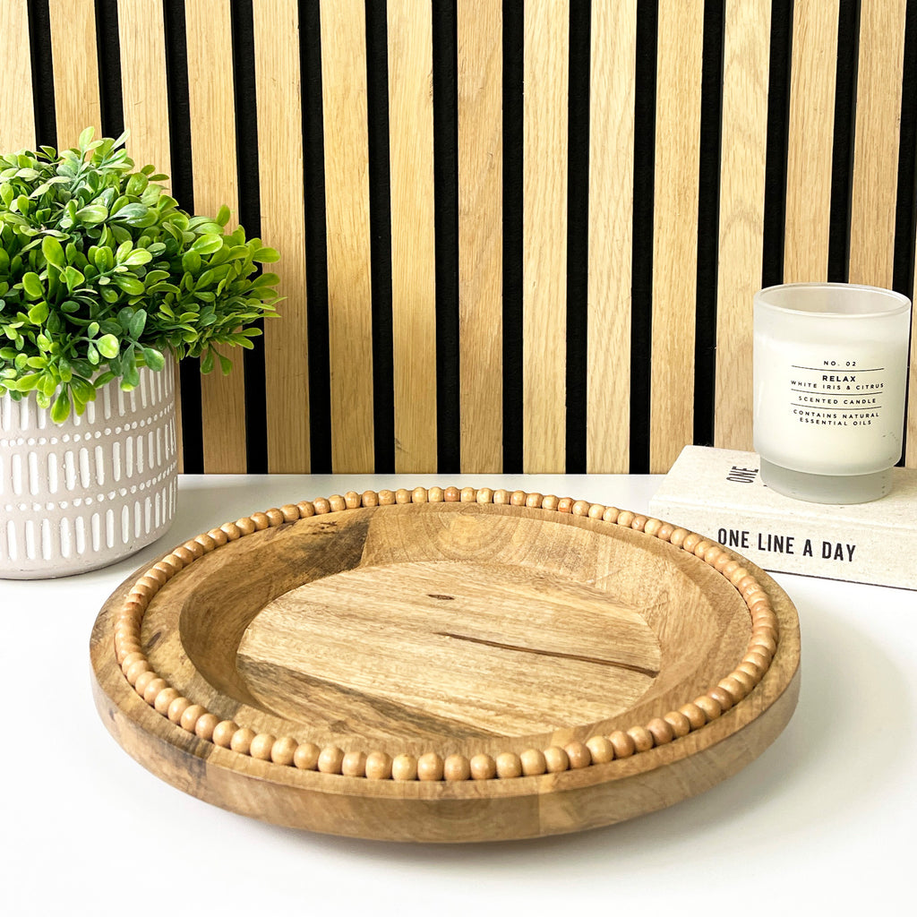 30cm Round Beaded Decorative Wooden Plate