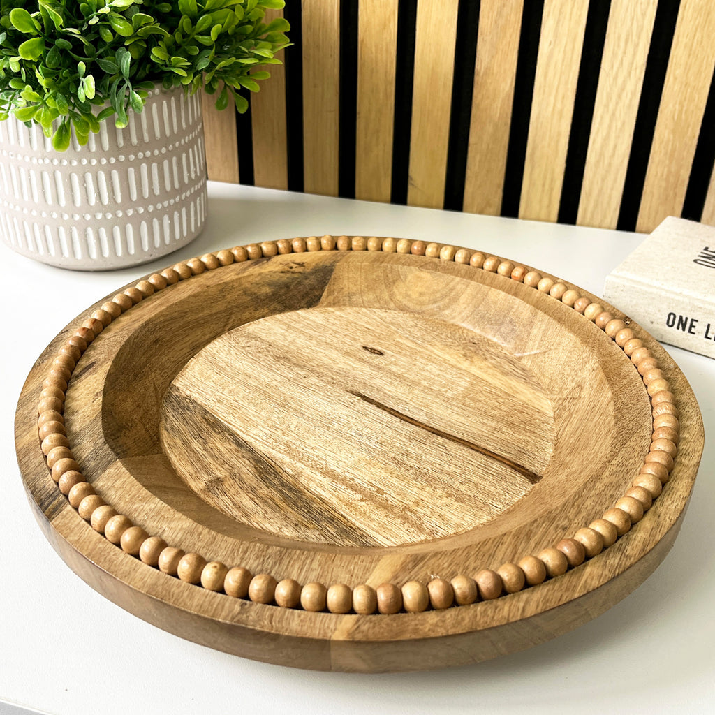 30cm Round Beaded Decorative Wooden Plate