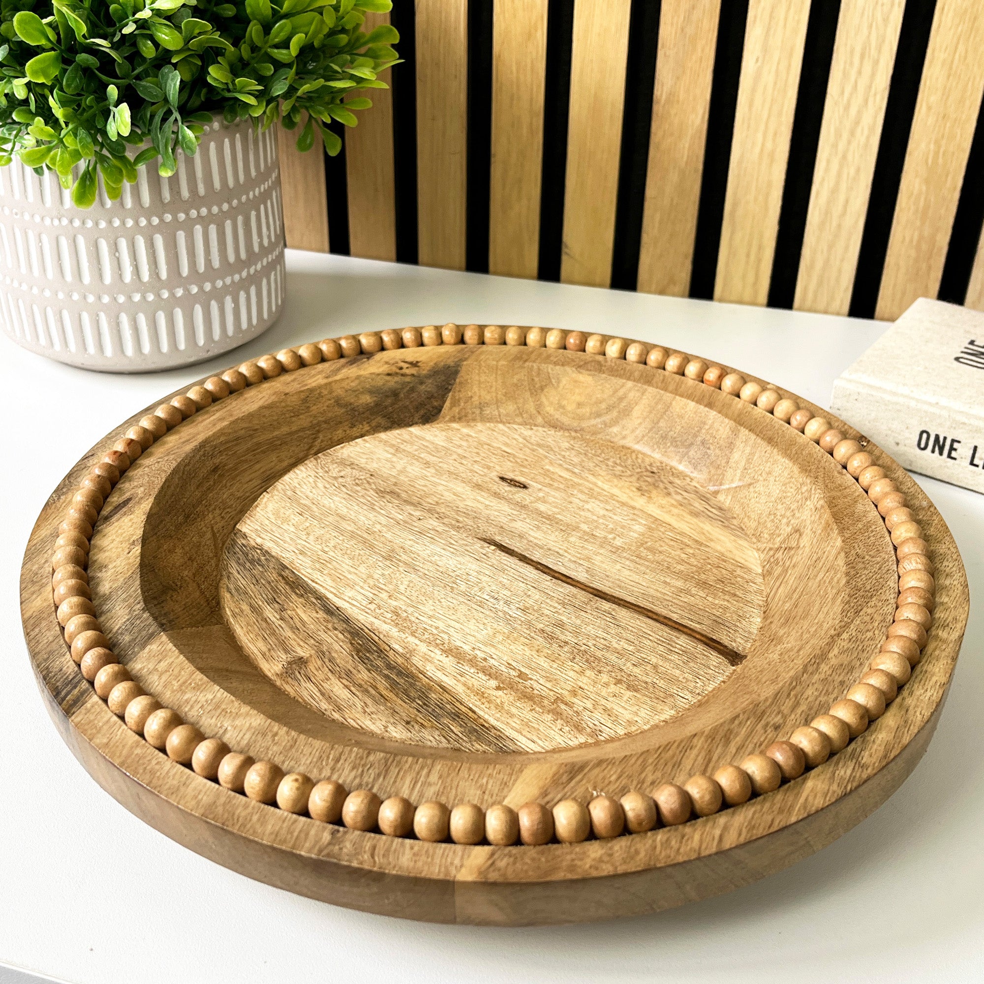 30cm Round Beaded Decorative Wooden Plate