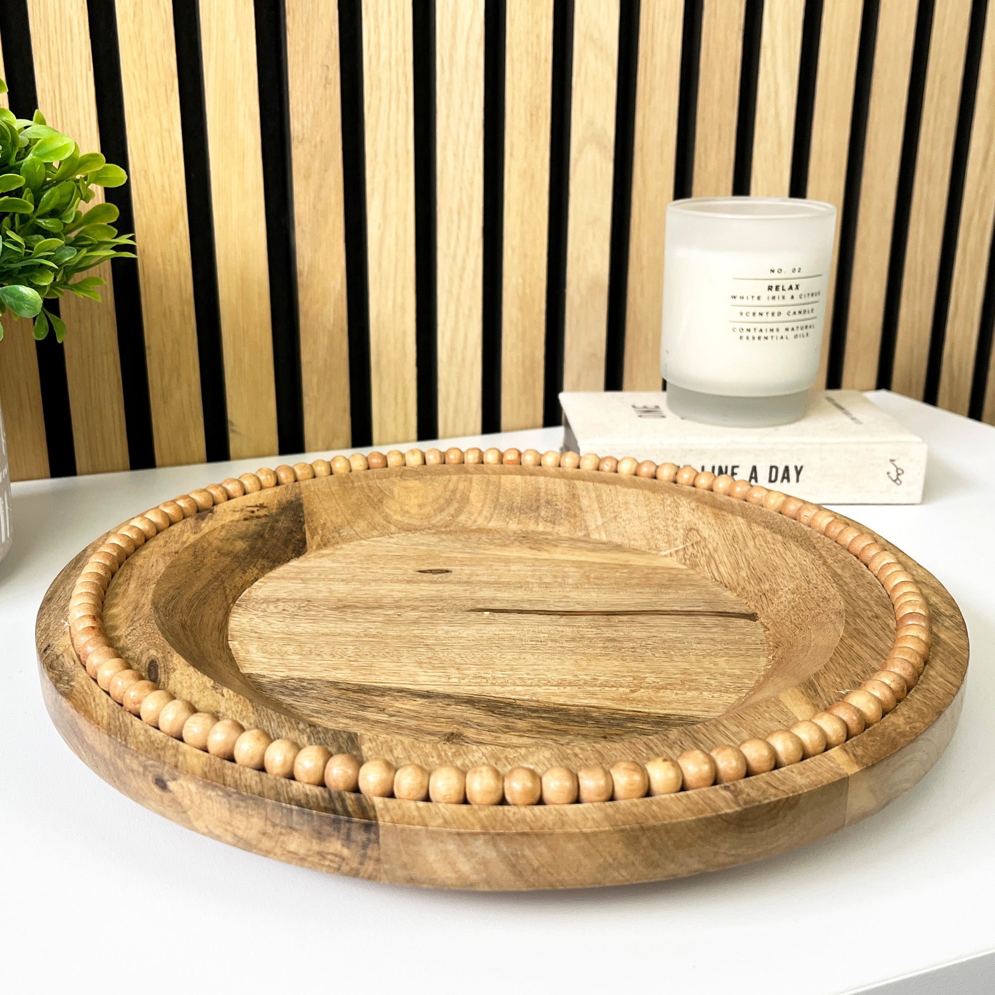 30cm Round Beaded Decorative Wooden Plate