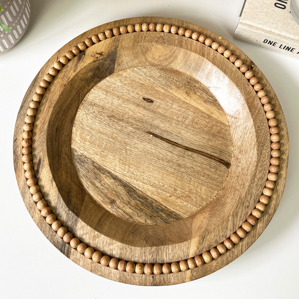 30cm Round Beaded Decorative Wooden Plate