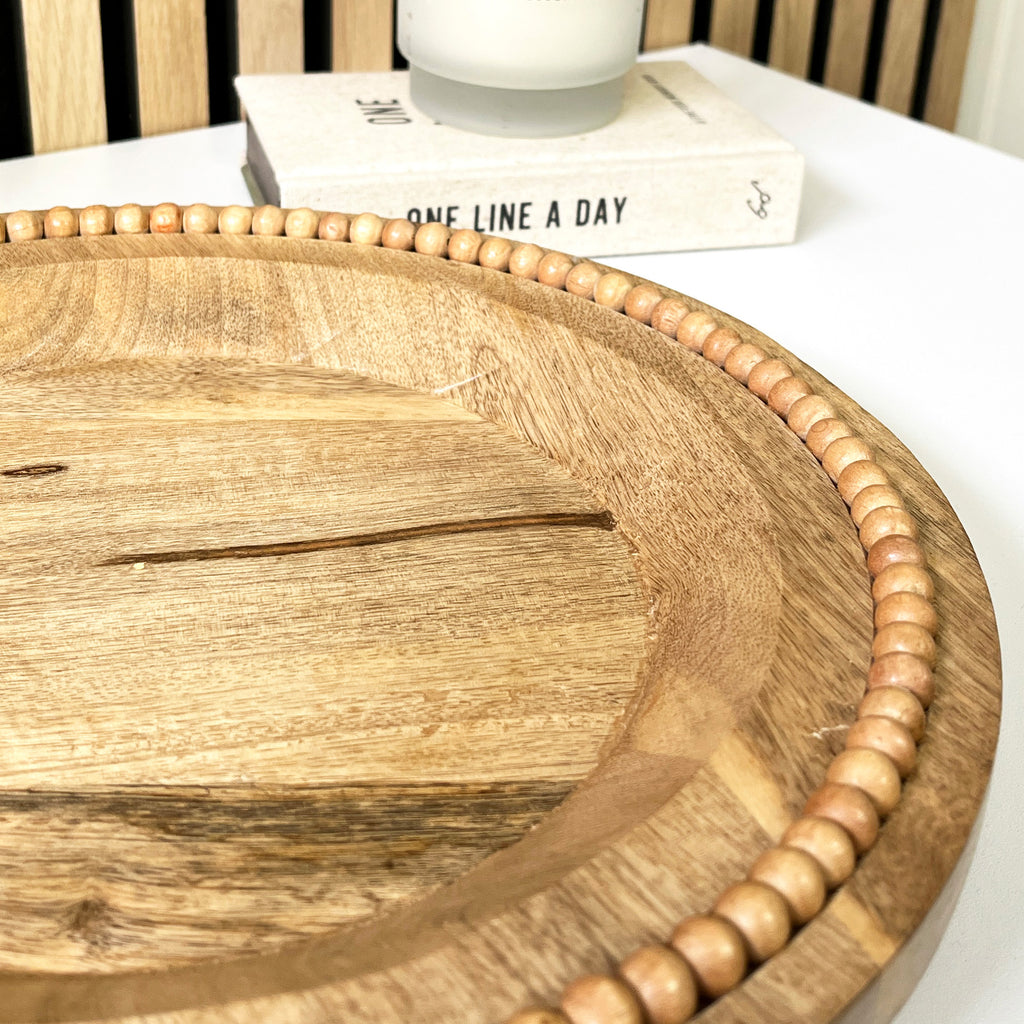 30cm Round Beaded Decorative Wooden Plate