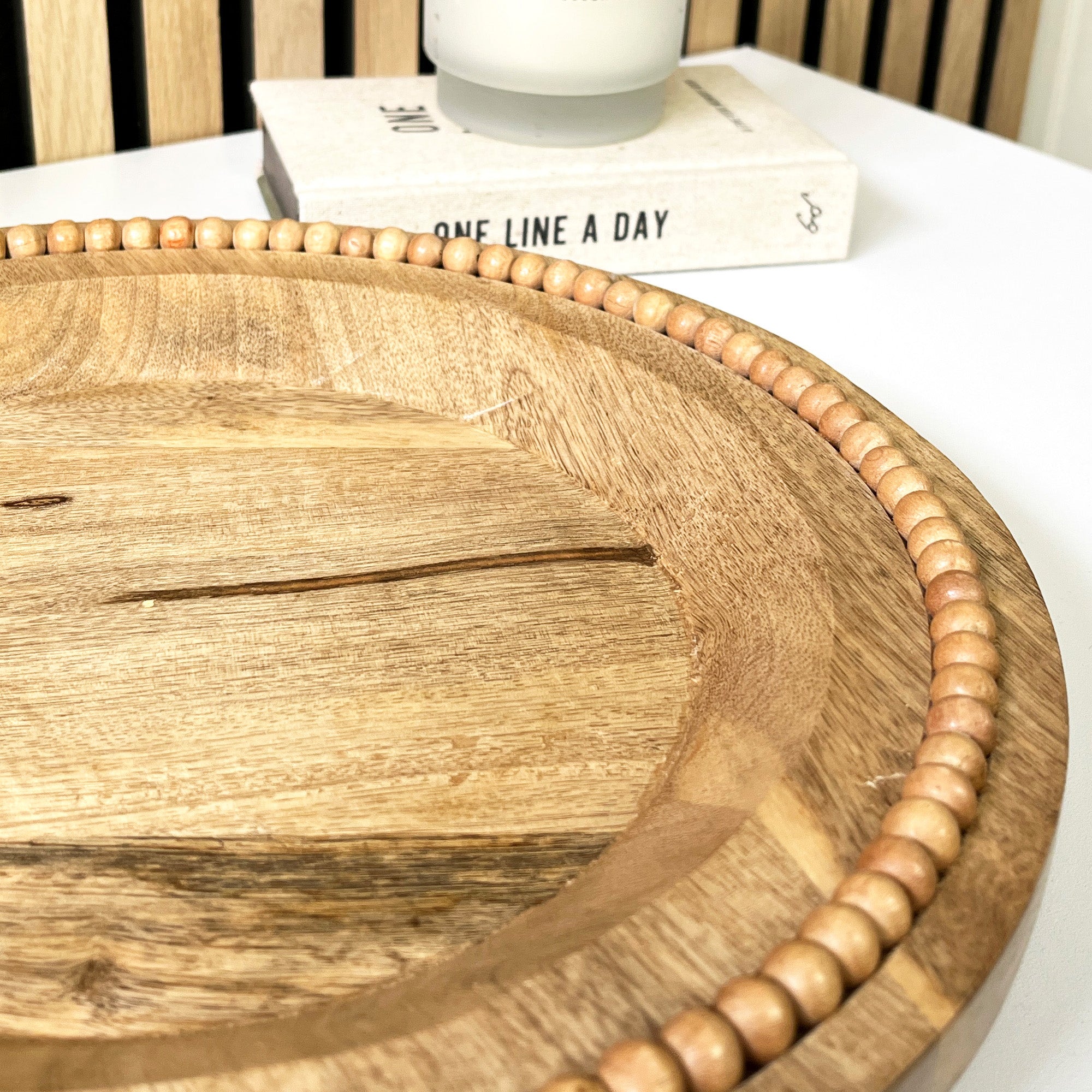 30cm Round Beaded Decorative Wooden Plate