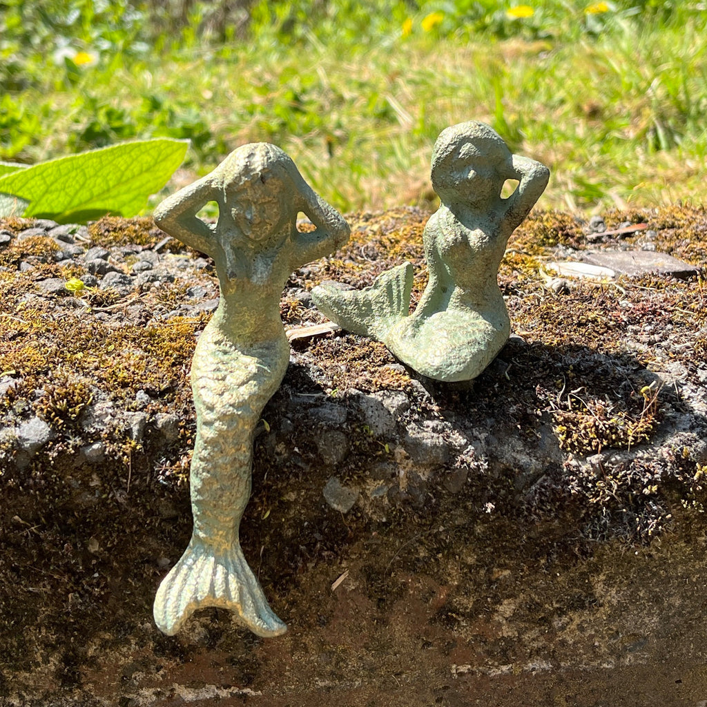 Set of 2 Small Mermaid Garden Ornaments - Cast Iron