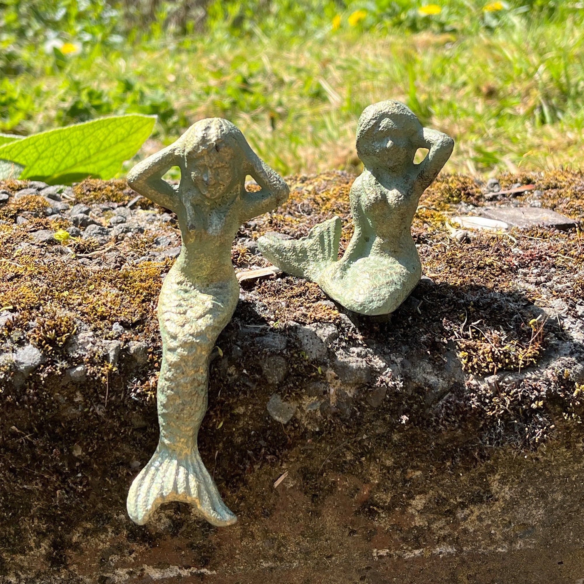 Set of 2 Small Mermaid Garden Ornaments - Cast Iron