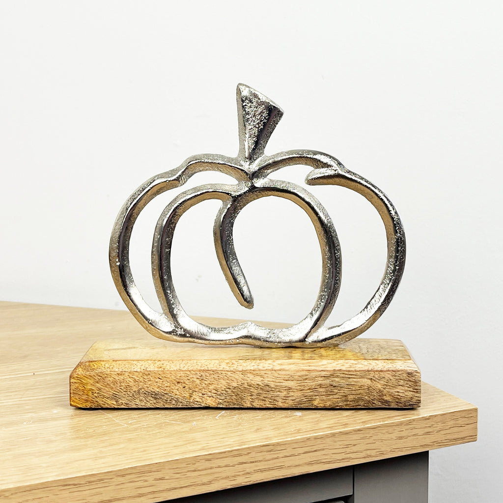 16.5cm Metal Pumpkin Ornament on Wooden Base