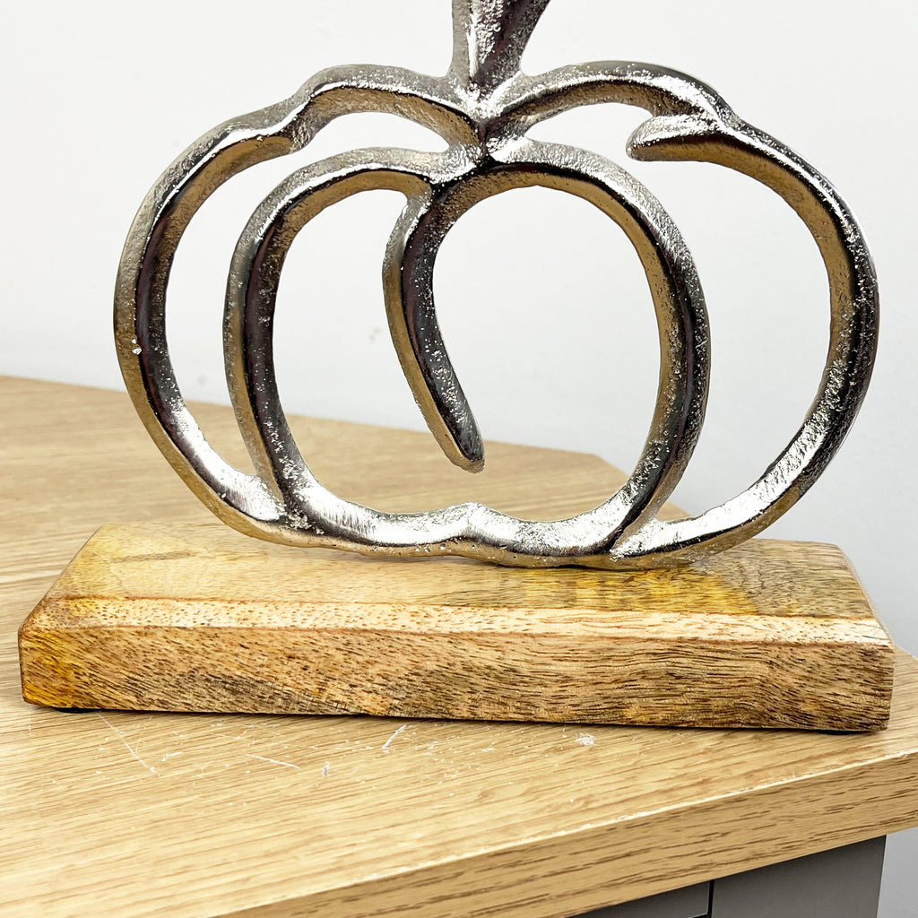 16.5cm Metal Pumpkin Ornament on Wooden Base