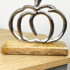 16.5cm Metal Pumpkin Ornament on Wooden Base