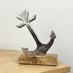18cm Metal Anchor on Wooden Base Ornament