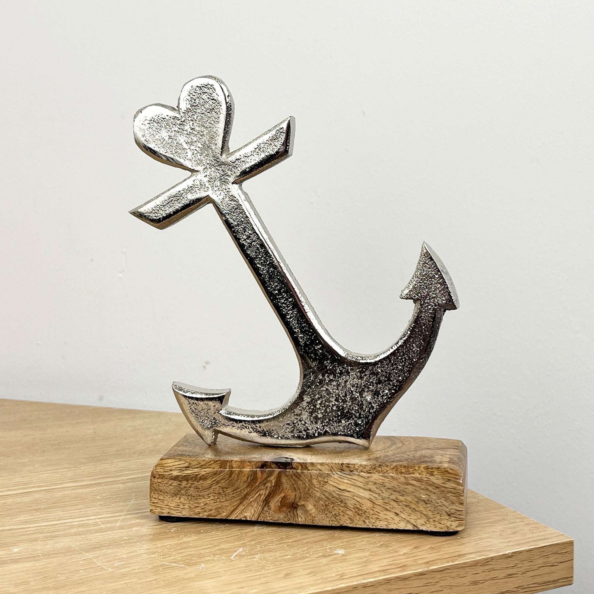 18cm Metal Anchor on Wooden Base Ornament