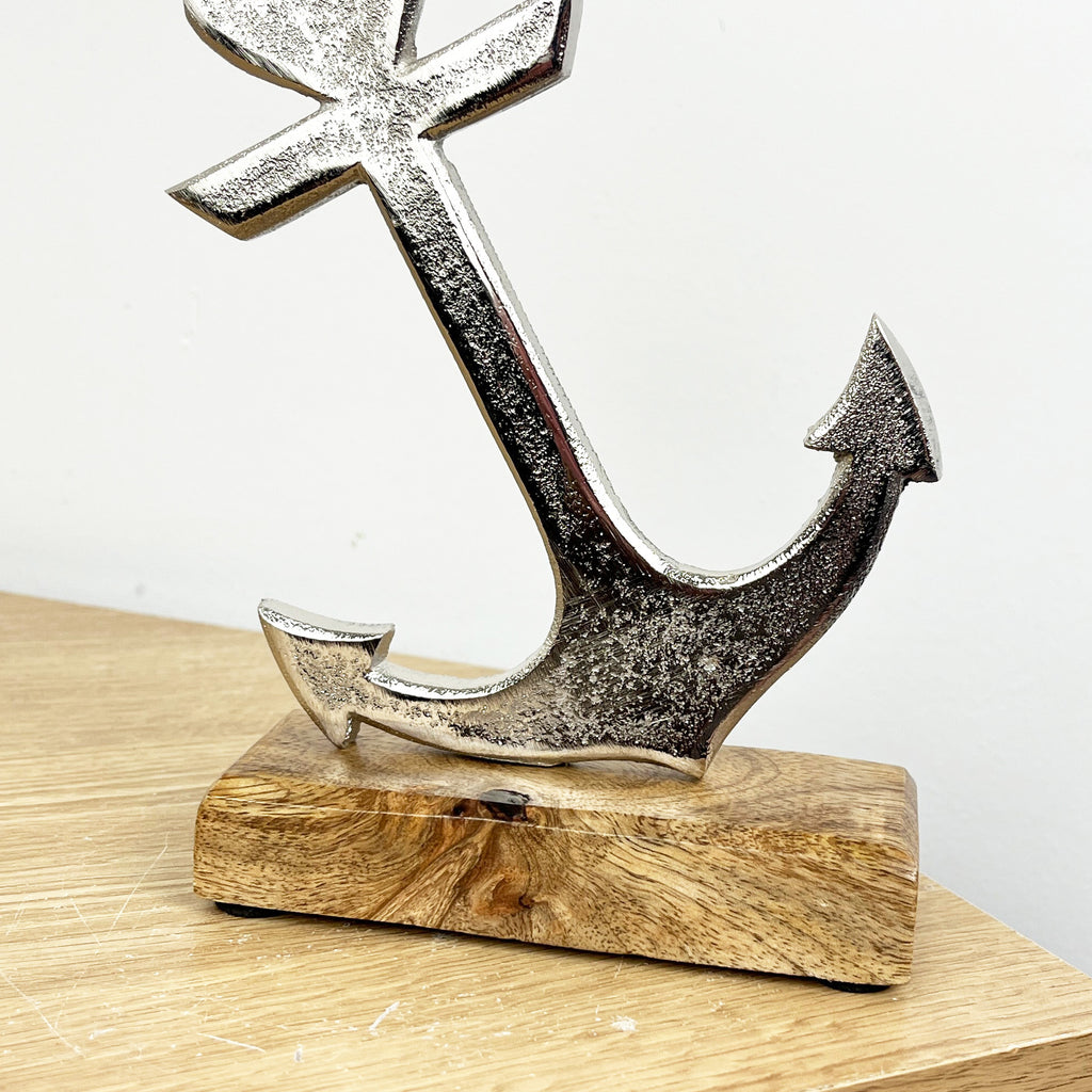 18cm Metal Anchor on Wooden Base Ornament