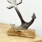 18cm Metal Anchor on Wooden Base Ornament